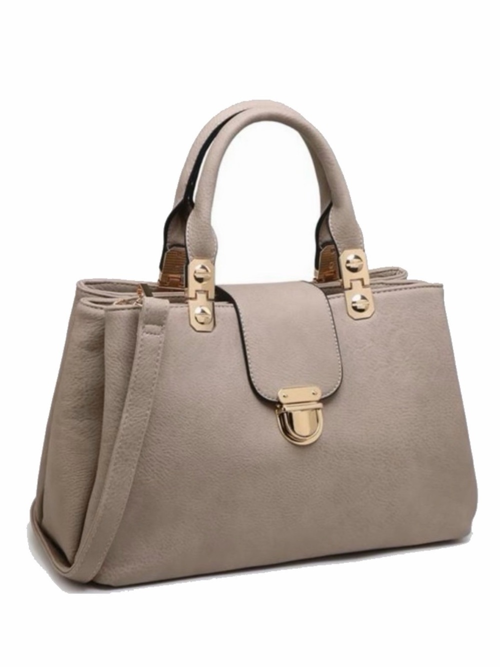 Vegan Handbag Neutral Taupe Structured Satchel with Gold Hardware
